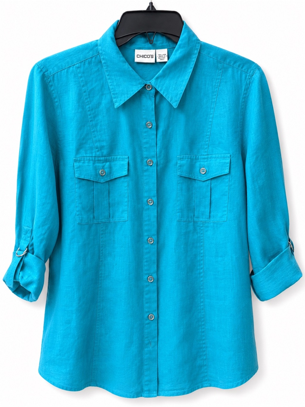 Chico's Bright Teal Button-Front Shirt